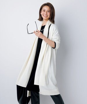 【稲沢朋子さん着用/洗える】エアー ニット ストール付き カーディガン