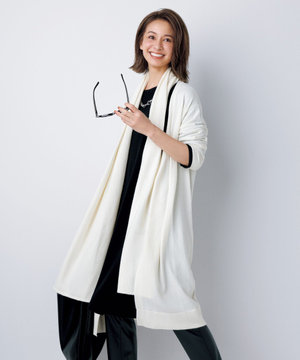 【稲沢朋子さん着用/洗える】エアー ニット ストール付き カーディガン