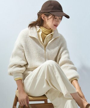  【洗える】スパンコールバルキー ダブルジップ ニットブルゾン