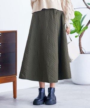  【撥水加工・洗える】ミモレ丈中綿スカート