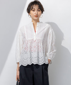 【洗える】コットンエンブロイダリー クロップド ブラウス