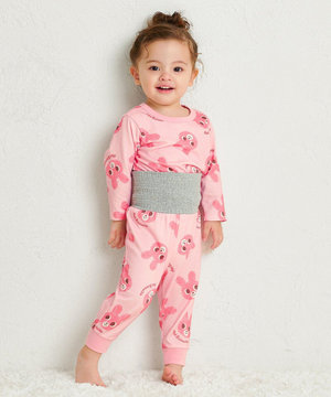 【80-120cm】 キャビットフェイスプリント 腹巻き付き長袖パジャマ