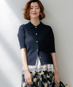  【先行予約】ワイドリブ 五分袖 ポロニット