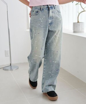  ペイントストレートデニムパンツ