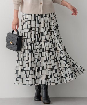  【洗える】ARGENTIコラージュプリント ティアードスカート