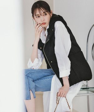  【中綿・軽羽織】フード付きパディングベスト