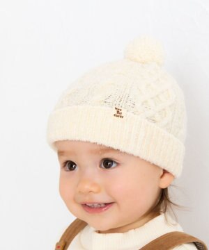  【42-52cm】 ぼん天付きケーブル編みのニット帽子