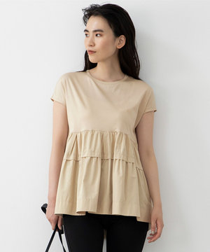 【洗える】コンパクトスムースコンビ ティアードカットソー