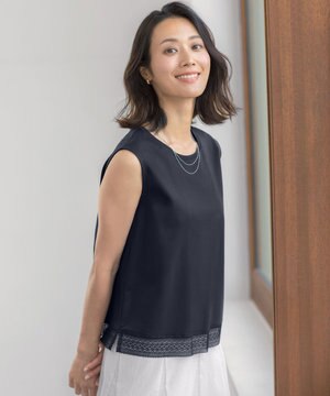  【レイヤードスタイルに】コットンスムース ノースリーブ カットソー
