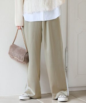  【SLOW/一部店舗限定】ブライトサテン ライン パンツ