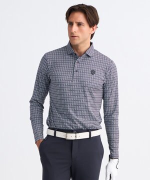  【MEN】モノグラム総柄長袖ポロシャツ