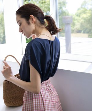  【洗える】シルケットポンチ ラウンドネックカットソー