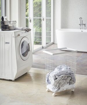  ランドリーバスケット タワー キャスター付き  ホワイト