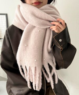  パール付きワイドフリンジストール