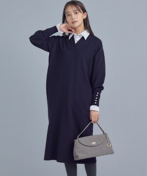 【WEB限定】Vネックニットワンピース