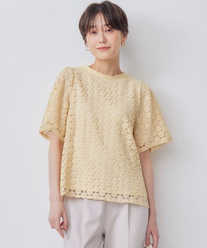  フラワーレース半袖ブラウス