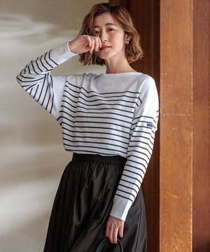  【洗える】Armor-lux クロップドボーダー カットソー