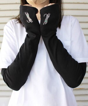  【WOMEN】 おひるねねこ刺繍UVグローブ / UVカット / 猫グッズ