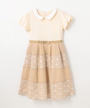  【150-160㎝】フラワーパネルボーダー ワンピース