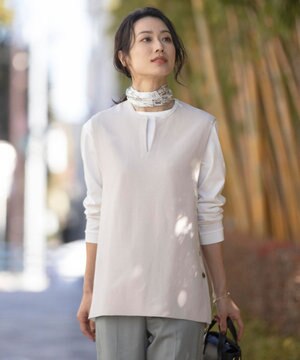  【洗える】COTTON ACETATE キーネック ニット ベスト