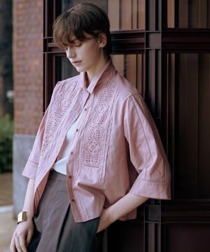  【洗える】セルロースライト刺繍  シャツ ブラウス