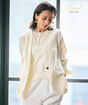 【洗える】CAROLE / リネンライクノーカラーハーフ丈ジャケット