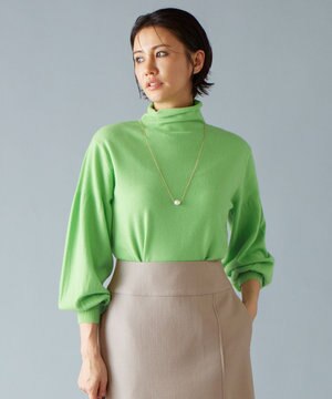  【洗える】ソフトウールハイゲージパフスリーブハイネック ニット