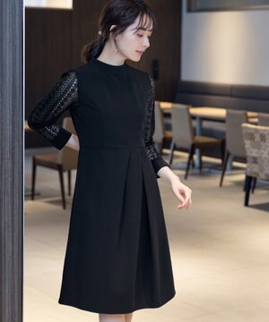  【洗える】レーススリーブワンピース