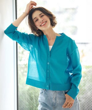  シアーフォルムニット キーネックカーディガン