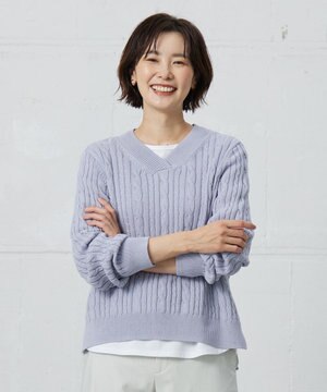  【洗える】GIZA MERCERIZE COTTON ケーブル ニット