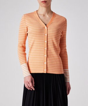  【洗える】リブ ボーダー カーディガン