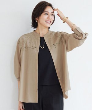  【洗える】エンブロイダリーブロードシャツ ブラウス