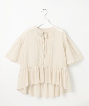  【GOLD LABEL】コットンオーガンジー ピンタックリボン ペプラムブラウス