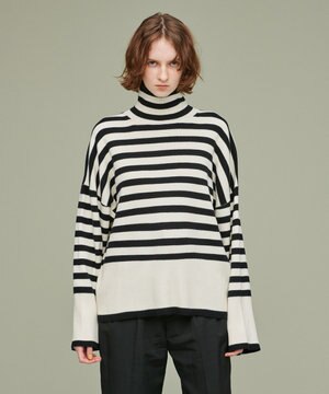 【uncrave WHITE】シルキーウール ボーダー ハイネックニット