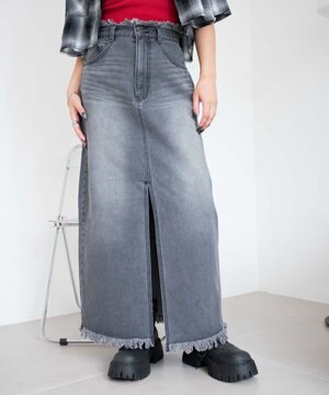  フリンジロングスリットデニムスカート