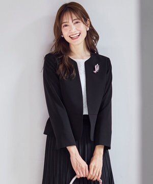  【洗える】セレモニーダブルクロス クルーカラー ジャケット