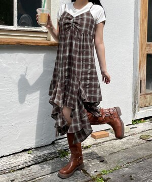  チェックイレヘムキャミワンピース