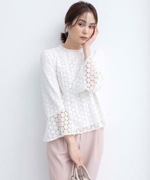  【WEB限定】フラワーレース 袖フレアトップス
