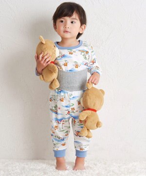  【80-120cm】 リゾートビーンズ 腹巻き付き タック天竺素材 長袖パジャマ
