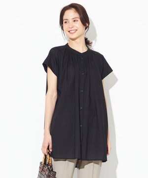  【洗える】シャーリングチュニック ブラウス