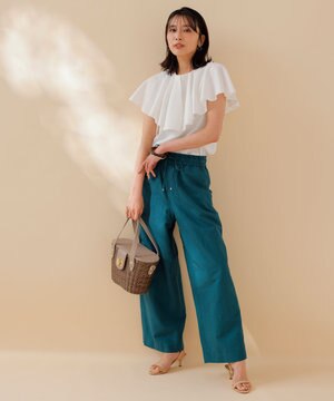  【軽量/UVケア】ライトリネン ワイドパンツ