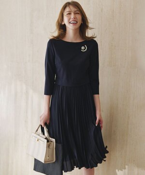  【KUMIKYOKU NAVY】ジャージーコンビプリーツ ワンピース