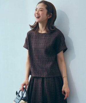  【洗える】Broche チェック レース ブラウス