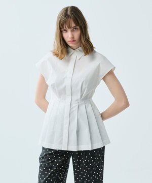 【撥水】【uncrave WHITE】プルーフ タイプライター ペプラム シャツ ブラウス