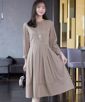  【セレモニー・新色追加】キーネックフレアワンピース