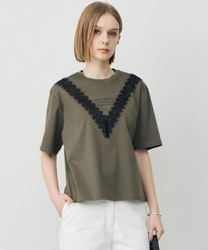  レースコンビ ロゴTシャツ
