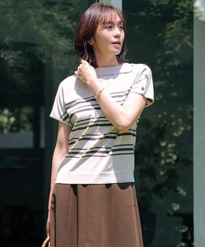  【WEB限定カラーあり・洗える・抗菌防臭】COTTON POLYESTER ボーダー 襟付き ニット