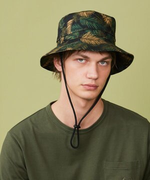  【折り畳み可】ジャングルリーフプリント ポケッタブルバケット ハット