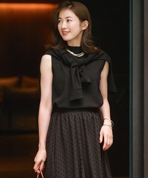  【洗える】ヴィスコースストレッチ ノースリーブ プルオーバー