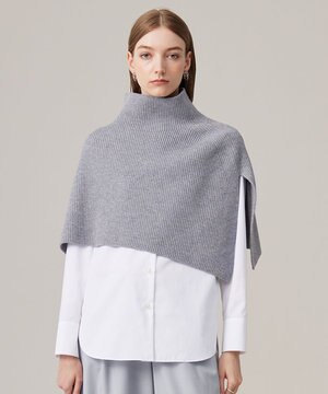  【洗える】ウールポリエステルニットケープ